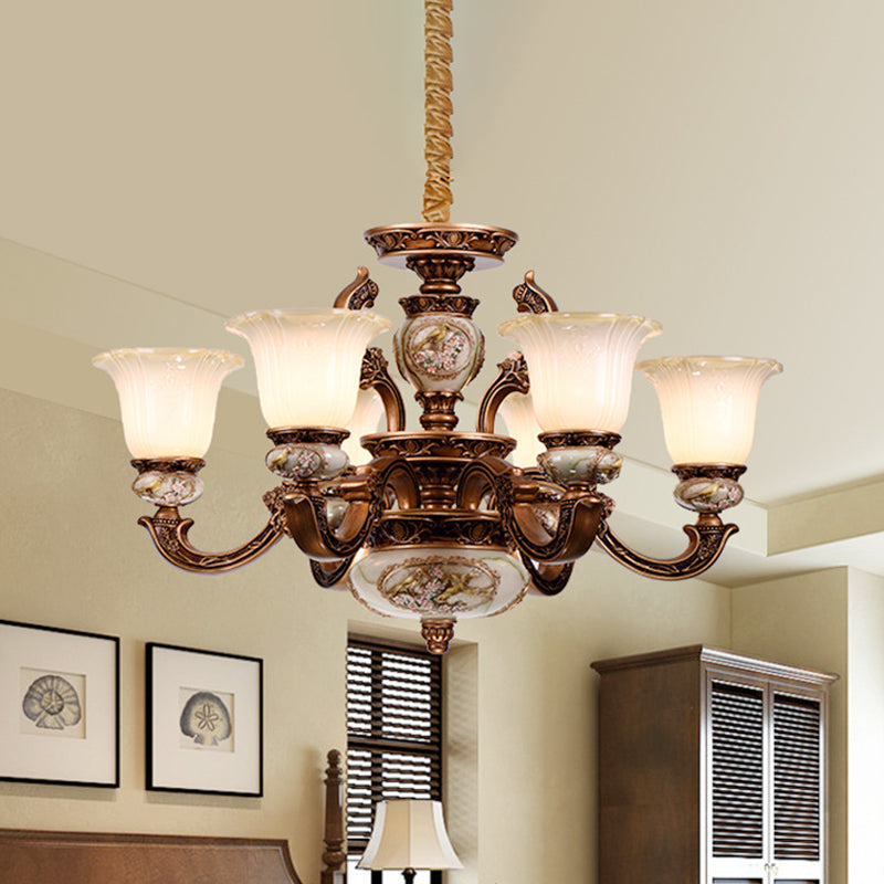 Metal Swooping Arm Ceiling Chandelier Traditional Style 6/8 Lights Guest Room Suspension Light 6 Brown Clearhalo 'Ceiling Lights' 'Chandeliers' Lighting' options 1220855_7b7ba798-9475-43b9-b291-1400f9fc60cc