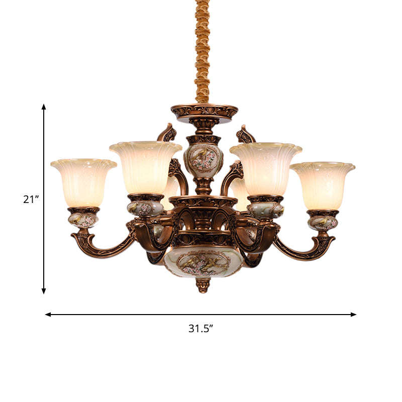 Metal Swooping Arm Ceiling Chandelier Traditional Style 6/8 Lights Guest Room Suspension Light Clearhalo 'Ceiling Lights' 'Chandeliers' Lighting' options 1220859