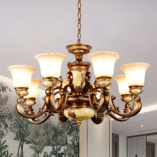 Curvy Arm Living Room Suspension Lighting Antiqued Metallic 6/8 Heads Brown Pendant Chandelier Clearhalo 'Ceiling Lights' 'Chandeliers' Lighting' options 1220864