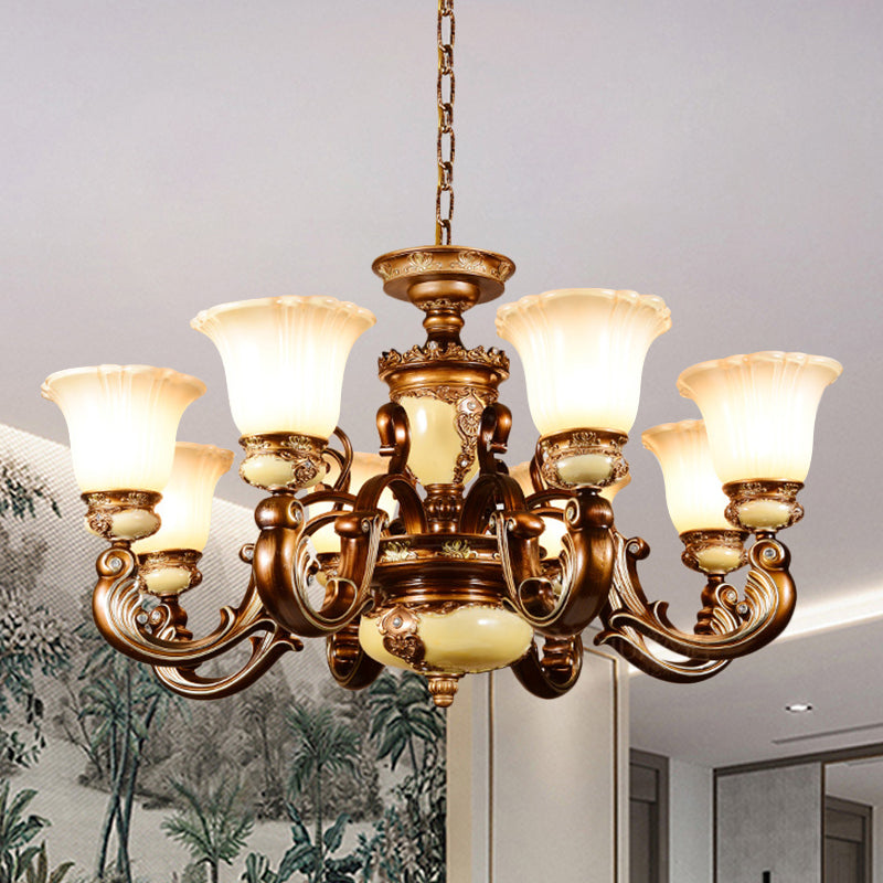 Curvy Arm Living Room Suspension Lighting Antiqued Metallic 6/8 Heads Brown Pendant Chandelier 8 Brown Clearhalo 'Ceiling Lights' 'Chandeliers' Lighting' options 1220864_724bf25d-8aa8-4e4f-9fae-7f35ad1c4efd