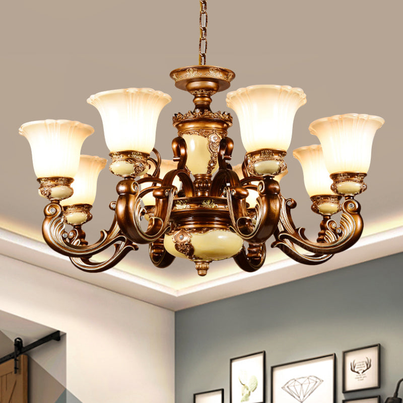 Curvy Arm Living Room Suspension Lighting Antiqued Metallic 6/8 Heads Brown Pendant Chandelier Clearhalo 'Ceiling Lights' 'Chandeliers' Lighting' options 1220865