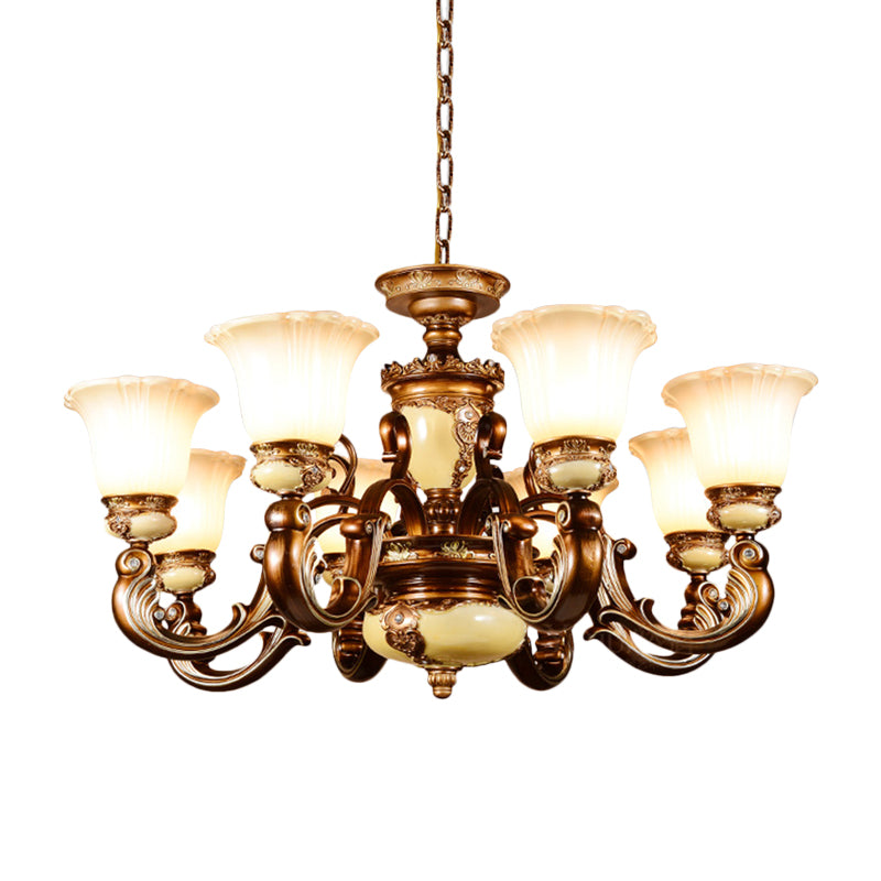 Curvy Arm Living Room Suspension Lighting Antiqued Metallic 6/8 Heads Brown Pendant Chandelier Clearhalo 'Ceiling Lights' 'Chandeliers' Lighting' options 1220866