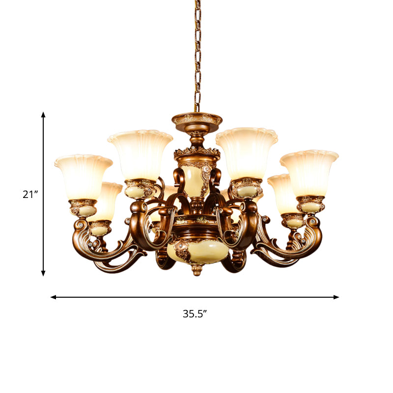 Curvy Arm Living Room Suspension Lighting Antiqued Metallic 6/8 Heads Brown Pendant Chandelier Clearhalo 'Ceiling Lights' 'Chandeliers' Lighting' options 1220867