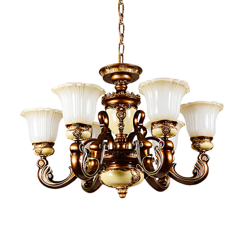 Curvy Arm Living Room Suspension Lighting Antiqued Metallic 6/8 Heads Brown Pendant Chandelier Clearhalo 'Ceiling Lights' 'Chandeliers' Lighting' options 1220870