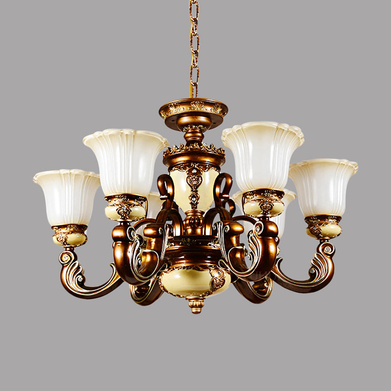 Curvy Arm Living Room Suspension Lighting Antiqued Metallic 6/8 Heads Brown Pendant Chandelier Clearhalo 'Ceiling Lights' 'Chandeliers' Lighting' options 1220871