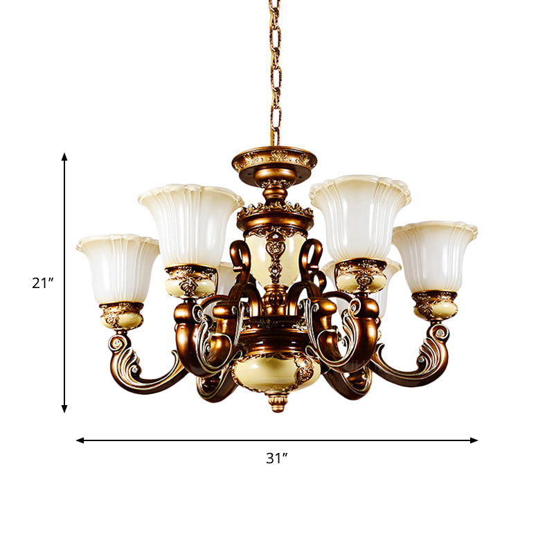 Curvy Arm Living Room Suspension Lighting Antiqued Metallic 6/8 Heads Brown Pendant Chandelier Clearhalo 'Ceiling Lights' 'Chandeliers' Lighting' options 1220872