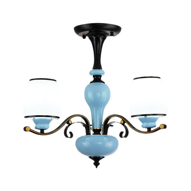 Milky Glass Empire Shade Suspension Pendant Light Countryside Style 3/6/8-Head Living Room Chandelier Light in Blue Clearhalo 'Ceiling Lights' 'Chandeliers' Lighting' options 1220887