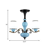 Milky Glass Empire Shade Suspension Pendant Light Countryside Style 3/6/8-Head Living Room Chandelier Light in Blue Clearhalo 'Ceiling Lights' 'Chandeliers' Lighting' options 1220888