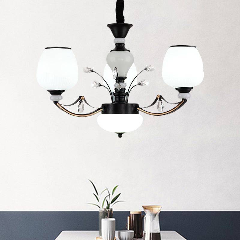 Black 3/6/8-Head Ceiling Chandelier Countryside Style Cream Glass Barrel Shade Suspension Pendant Light 3 Black Clearhalo 'Ceiling Lights' 'Chandeliers' Lighting' options 1220934_393e8232-f14f-4317-90da-e503ae83af11