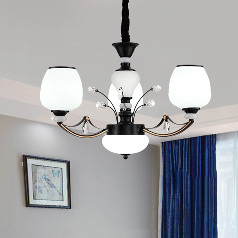 Black 3/6/8-Head Ceiling Chandelier Countryside Style Cream Glass Barrel Shade Suspension Pendant Light Clearhalo 'Ceiling Lights' 'Chandeliers' Lighting' options 1220935