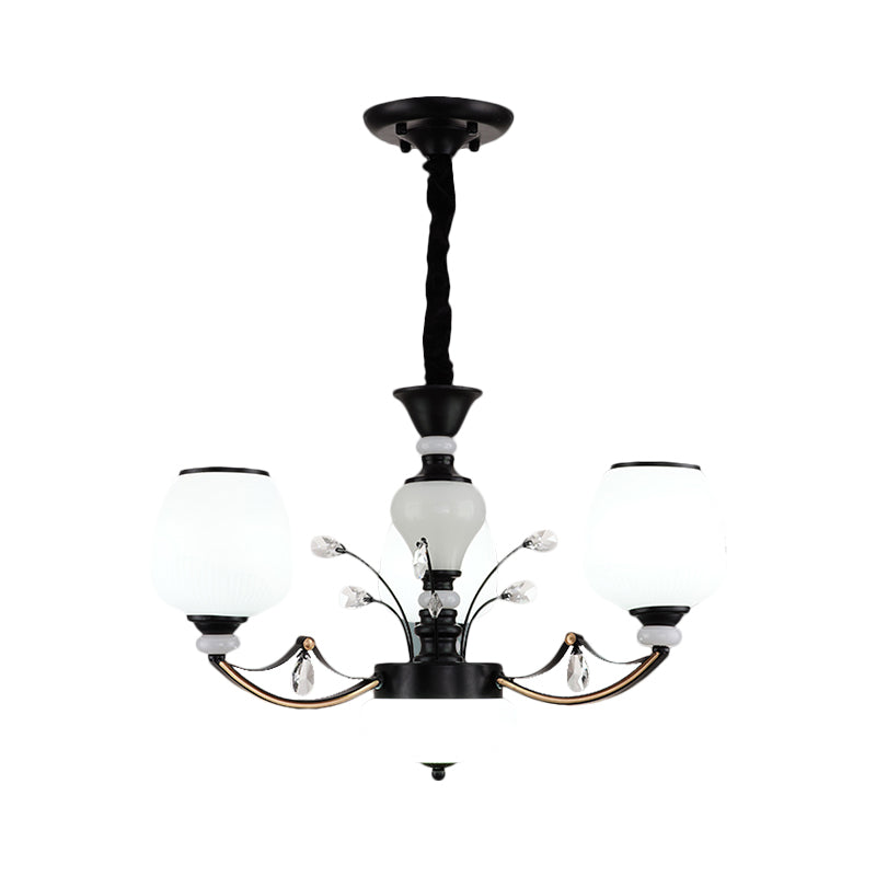 Black 3/6/8-Head Ceiling Chandelier Countryside Style Cream Glass Barrel Shade Suspension Pendant Light Clearhalo 'Ceiling Lights' 'Chandeliers' Lighting' options 1220936