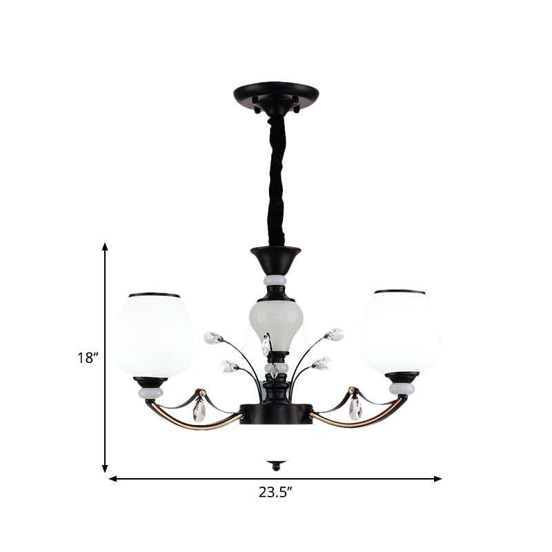 Black 3/6/8-Head Ceiling Chandelier Countryside Style Cream Glass Barrel Shade Suspension Pendant Light Clearhalo 'Ceiling Lights' 'Chandeliers' Lighting' options 1220937