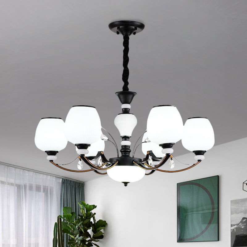 Black 3/6/8-Head Ceiling Chandelier Countryside Style Cream Glass Barrel Shade Suspension Pendant Light Clearhalo 'Ceiling Lights' 'Chandeliers' Lighting' options 1220939