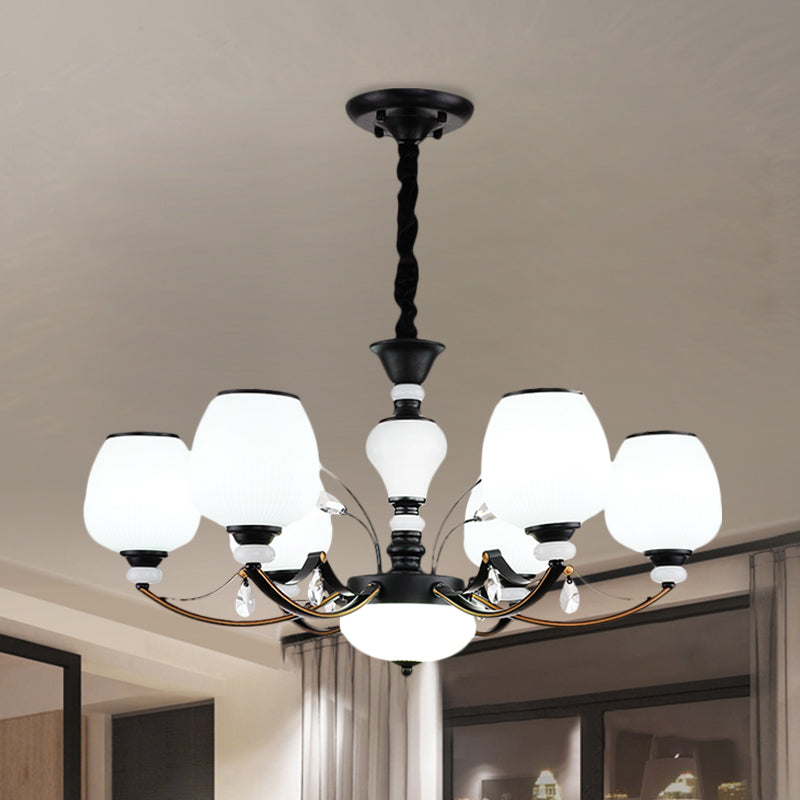 Black 3/6/8-Head Ceiling Chandelier Countryside Style Cream Glass Barrel Shade Suspension Pendant Light Clearhalo 'Ceiling Lights' 'Chandeliers' Lighting' options 1220940