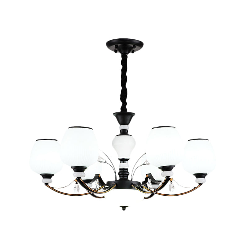 Black 3/6/8-Head Ceiling Chandelier Countryside Style Cream Glass Barrel Shade Suspension Pendant Light Clearhalo 'Ceiling Lights' 'Chandeliers' Lighting' options 1220941