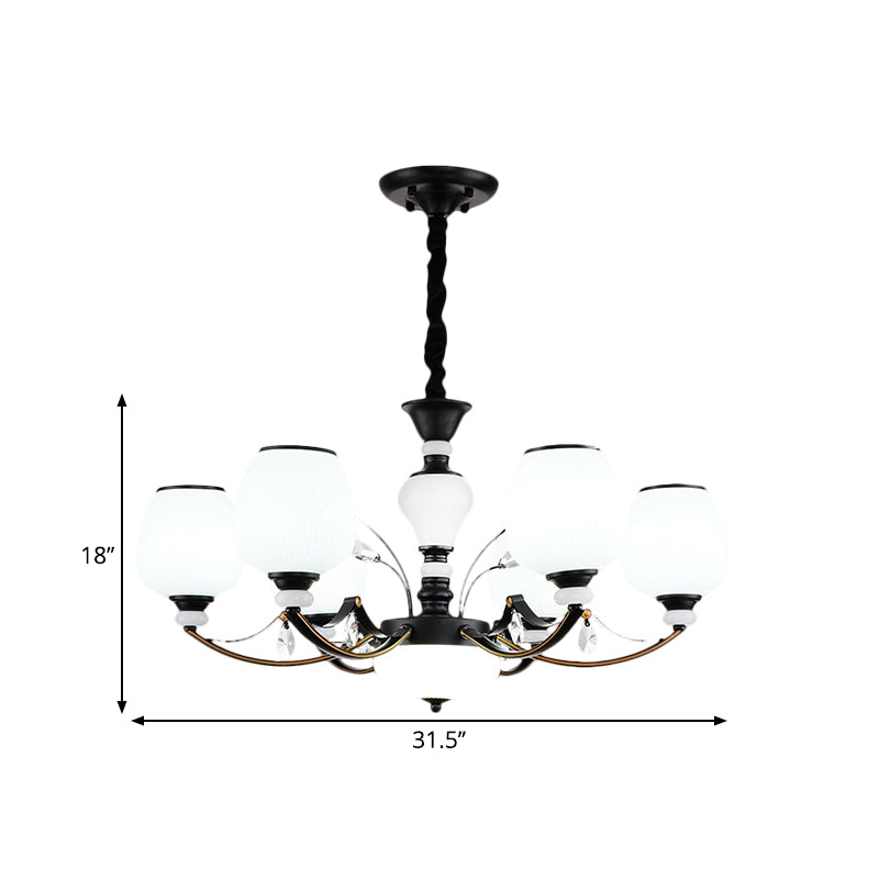 Black 3/6/8-Head Ceiling Chandelier Countryside Style Cream Glass Barrel Shade Suspension Pendant Light Clearhalo 'Ceiling Lights' 'Chandeliers' Lighting' options 1220942