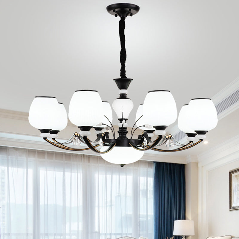 Black 3/6/8-Head Ceiling Chandelier Countryside Style Cream Glass Barrel Shade Suspension Pendant Light Clearhalo 'Ceiling Lights' 'Chandeliers' Lighting' options 1220943