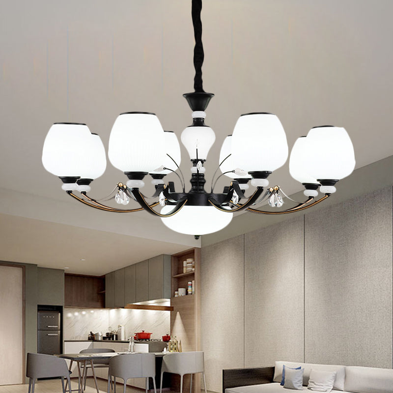 Black 3/6/8-Head Ceiling Chandelier Countryside Style Cream Glass Barrel Shade Suspension Pendant Light Clearhalo 'Ceiling Lights' 'Chandeliers' Lighting' options 1220944