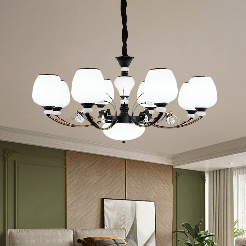 Black 3/6/8-Head Ceiling Chandelier Countryside Style Cream Glass Barrel Shade Suspension Pendant Light Clearhalo 'Ceiling Lights' 'Chandeliers' Lighting' options 1220945