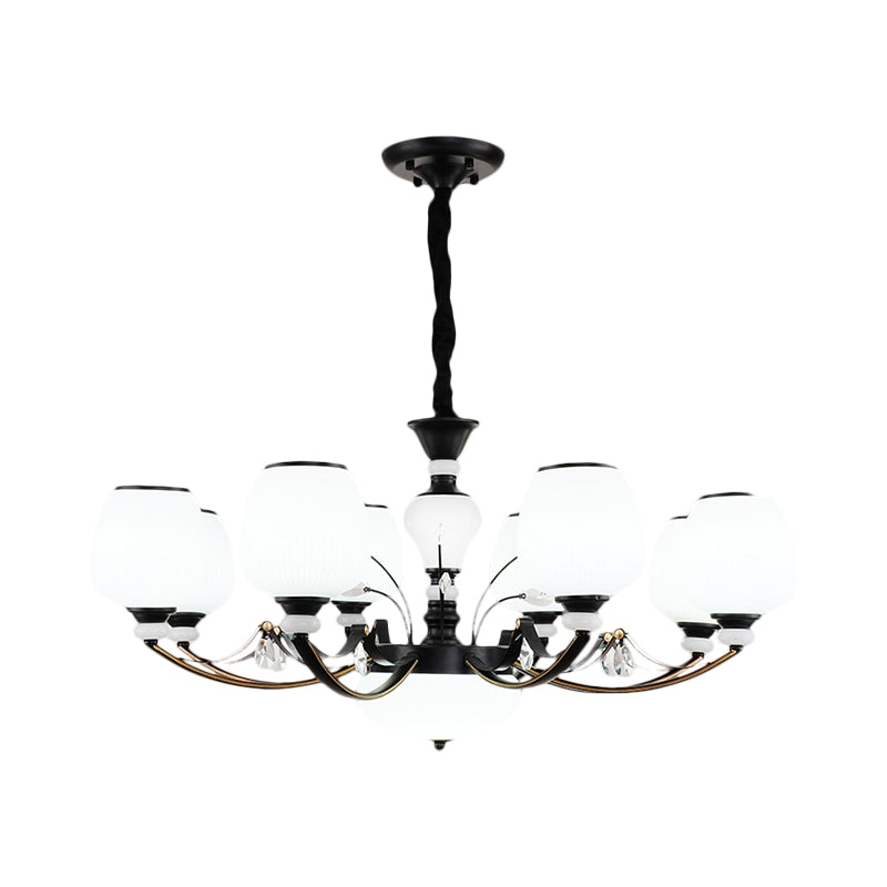 Black 3/6/8-Head Ceiling Chandelier Countryside Style Cream Glass Barrel Shade Suspension Pendant Light Clearhalo 'Ceiling Lights' 'Chandeliers' Lighting' options 1220946