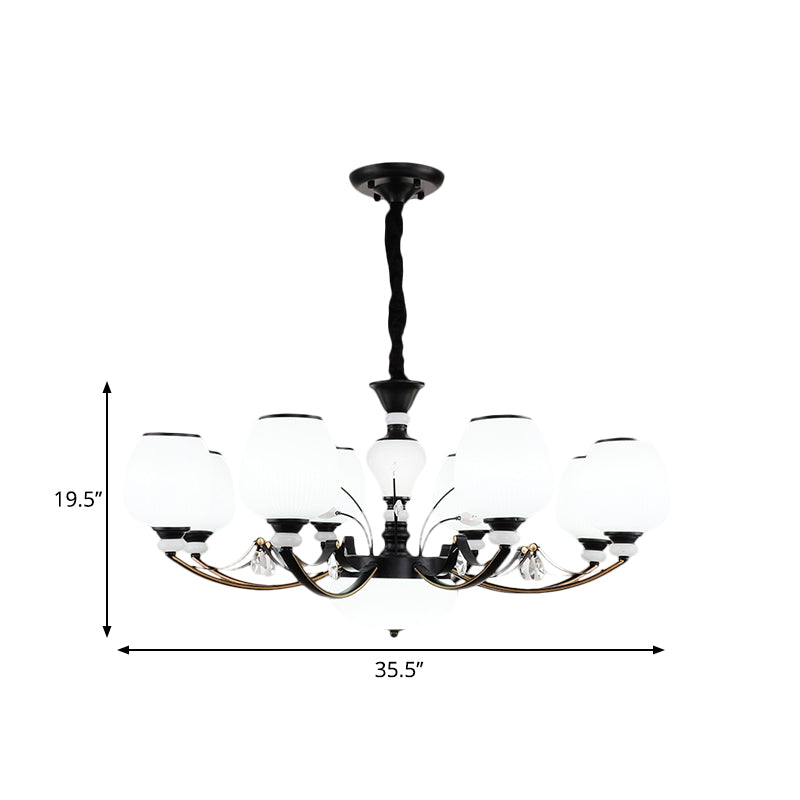 Black 3/6/8-Head Ceiling Chandelier Countryside Style Cream Glass Barrel Shade Suspension Pendant Light Clearhalo 'Ceiling Lights' 'Chandeliers' Lighting' options 1220947