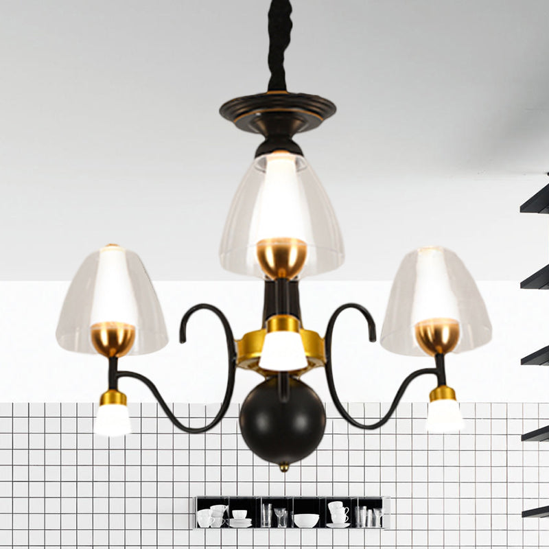 Metallic Black-Gold Suspension Pendant Scooping Armed 3/5/6 Lights Rural Style Chandelier Light Fixture Clearhalo 'Ceiling Lights' 'Chandeliers' Lighting' options 1220962