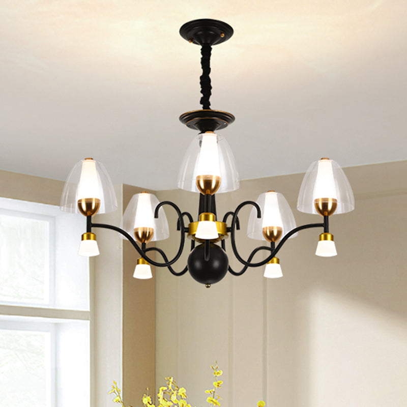 Metallic Black-Gold Suspension Pendant Scooping Armed 3/5/6 Lights Rural Style Chandelier Light Fixture Clearhalo 'Ceiling Lights' 'Chandeliers' Lighting' options 1220965