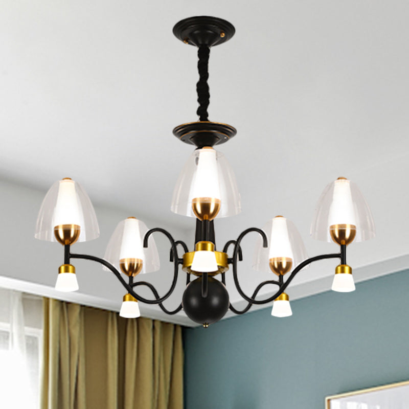 Metallic Black-Gold Suspension Pendant Scooping Armed 3/5/6 Lights Rural Style Chandelier Light Fixture Clearhalo 'Ceiling Lights' 'Chandeliers' Lighting' options 1220966