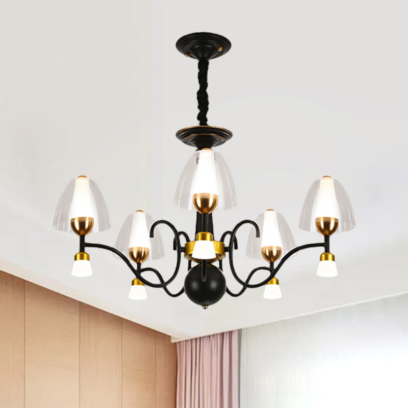 Metallic Black-Gold Suspension Pendant Scooping Armed 3/5/6 Lights Rural Style Chandelier Light Fixture Clearhalo 'Ceiling Lights' 'Chandeliers' Lighting' options 1220967