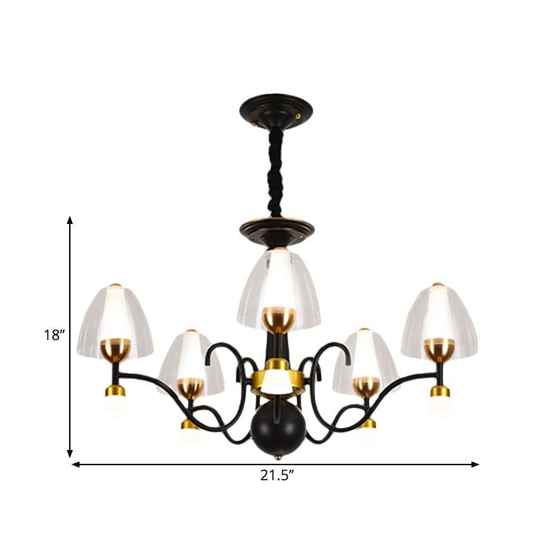 Metallic Black-Gold Suspension Pendant Scooping Armed 3/5/6 Lights Rural Style Chandelier Light Fixture Clearhalo 'Ceiling Lights' 'Chandeliers' Lighting' options 1220969