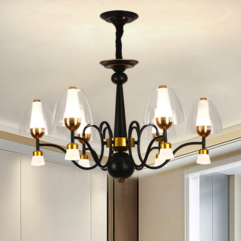 Metallic Black-Gold Suspension Pendant Scooping Armed 3/5/6 Lights Rural Style Chandelier Light Fixture Clearhalo 'Ceiling Lights' 'Chandeliers' Lighting' options 1220970