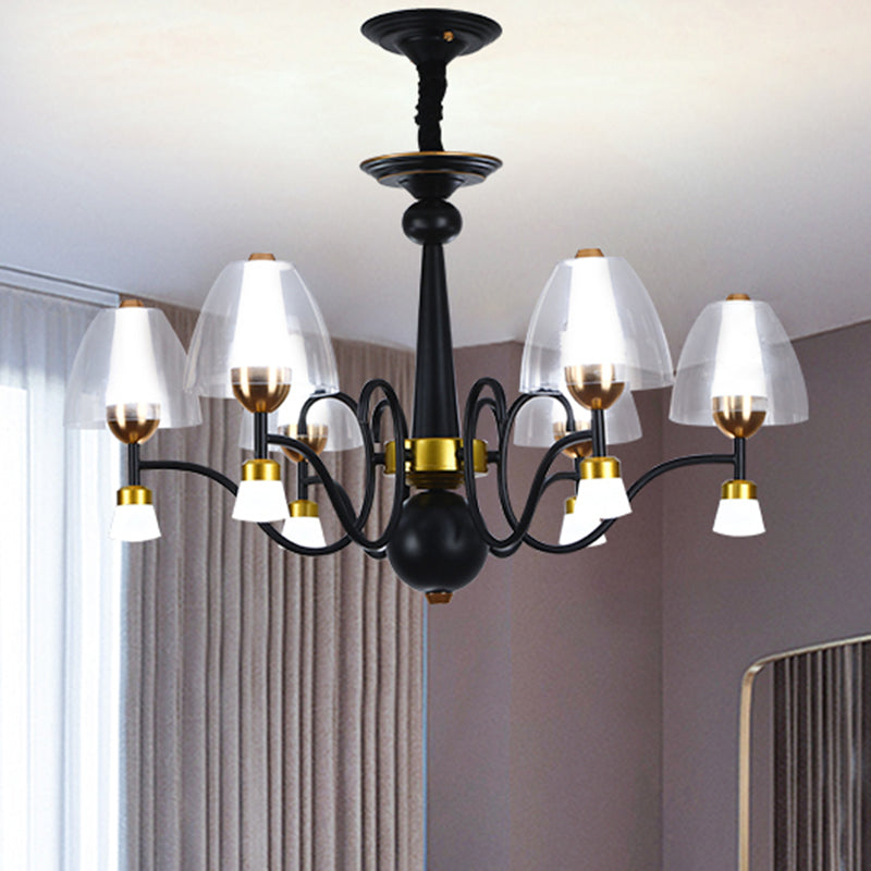 Metallic Black-Gold Suspension Pendant Scooping Armed 3/5/6 Lights Rural Style Chandelier Light Fixture Clearhalo 'Ceiling Lights' 'Chandeliers' Lighting' options 1220972