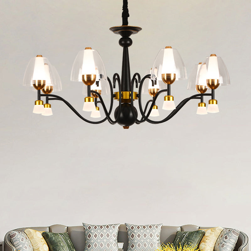 Metallic Black-Gold Suspension Pendant Scooping Armed 3/5/6 Lights Rural Style Chandelier Light Fixture 8 Black-Gold Clearhalo 'Ceiling Lights' 'Chandeliers' Lighting' options 1220975_323b2223-46ef-4d5b-a224-cff7e5322c15