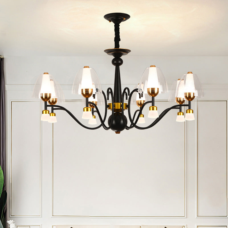 Metallic Black-Gold Suspension Pendant Scooping Armed 3/5/6 Lights Rural Style Chandelier Light Fixture Clearhalo 'Ceiling Lights' 'Chandeliers' Lighting' options 1220976