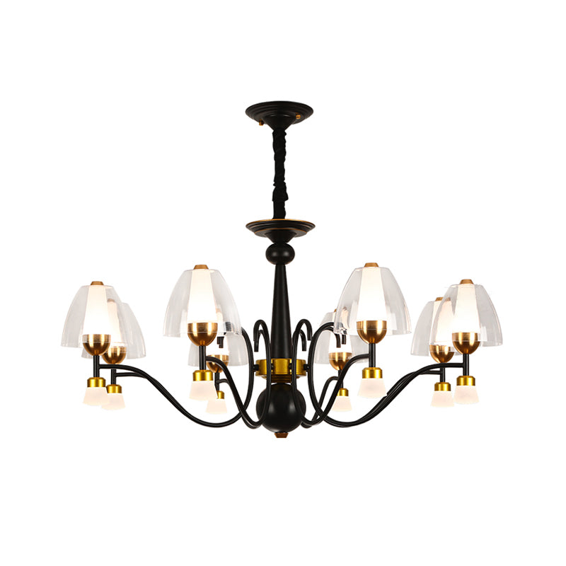 Metallic Black-Gold Suspension Pendant Scooping Armed 3/5/6 Lights Rural Style Chandelier Light Fixture Clearhalo 'Ceiling Lights' 'Chandeliers' Lighting' options 1220978