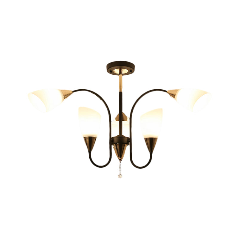 Black 6/9/12 Heads Hanging Chandelier Traditional Style Frosted Glass Empire Shade Ceiling Suspension Lamp Clearhalo 'Ceiling Lights' 'Chandeliers' Lighting' options 1220985