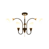 Black 6/9/12 Heads Hanging Chandelier Traditional Style Frosted Glass Empire Shade Ceiling Suspension Lamp Clearhalo 'Ceiling Lights' 'Chandeliers' Lighting' options 1220985