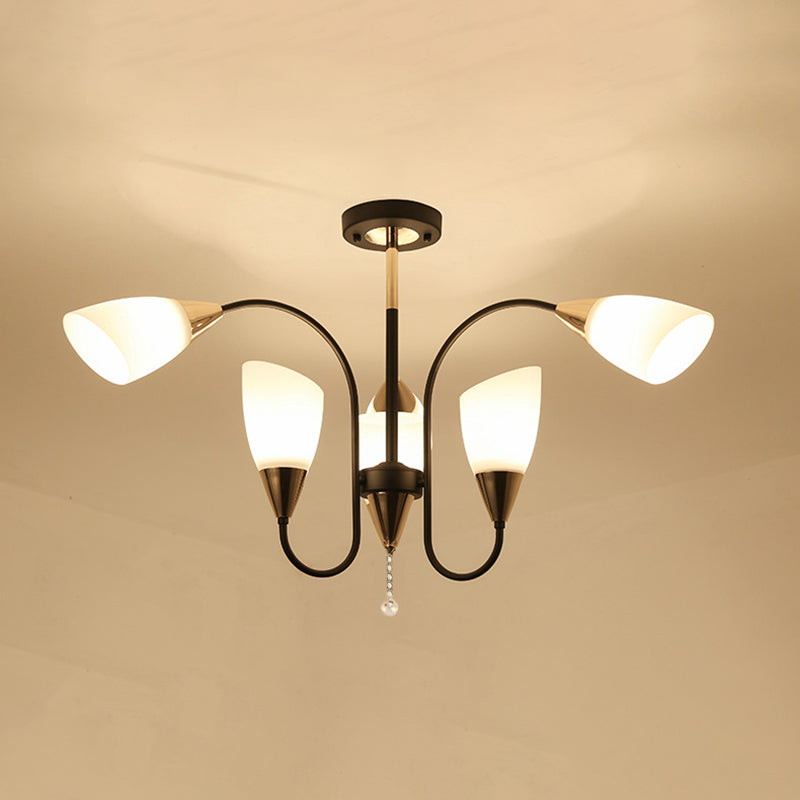 Black 6/9/12 Heads Hanging Chandelier Traditional Style Frosted Glass Empire Shade Ceiling Suspension Lamp Clearhalo 'Ceiling Lights' 'Chandeliers' Lighting' options 1220986