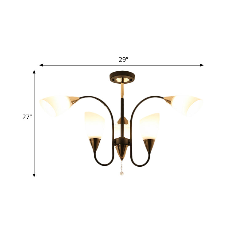 Black 6/9/12 Heads Hanging Chandelier Traditional Style Frosted Glass Empire Shade Ceiling Suspension Lamp Clearhalo 'Ceiling Lights' 'Chandeliers' Lighting' options 1220987