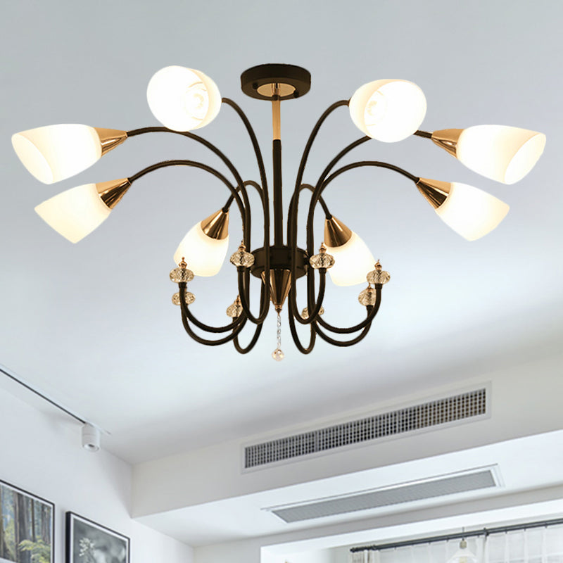 Black 6/9/12 Heads Hanging Chandelier Traditional Style Frosted Glass Empire Shade Ceiling Suspension Lamp Clearhalo 'Ceiling Lights' 'Chandeliers' Lighting' options 1220990