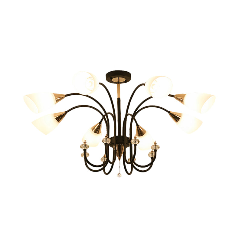 Black 6/9/12 Heads Hanging Chandelier Traditional Style Frosted Glass Empire Shade Ceiling Suspension Lamp Clearhalo 'Ceiling Lights' 'Chandeliers' Lighting' options 1220991