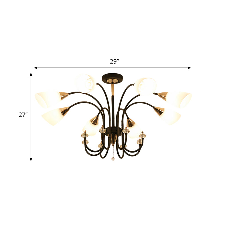 Black 6/9/12 Heads Hanging Chandelier Traditional Style Frosted Glass Empire Shade Ceiling Suspension Lamp Clearhalo 'Ceiling Lights' 'Chandeliers' Lighting' options 1220992