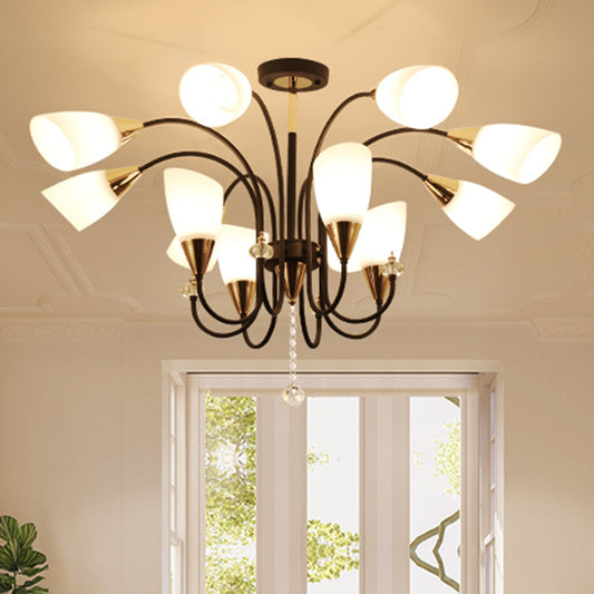 Black 6/9/12 Heads Hanging Chandelier Traditional Style Frosted Glass Empire Shade Ceiling Suspension Lamp Clearhalo 'Ceiling Lights' 'Chandeliers' Lighting' options 1220993