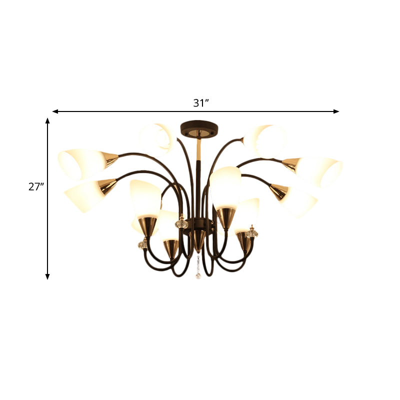 Black 6/9/12 Heads Hanging Chandelier Traditional Style Frosted Glass Empire Shade Ceiling Suspension Lamp Clearhalo 'Ceiling Lights' 'Chandeliers' Lighting' options 1220997