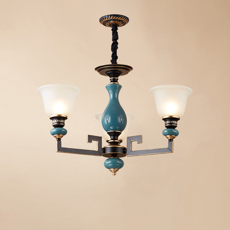 Blue-Black 3/5/6 Heads Pendulum Light Vintage Style Milky Glass Bell Shaped Hanging Chandelier Clearhalo 'Ceiling Lights' 'Chandeliers' Lighting' options 1221032