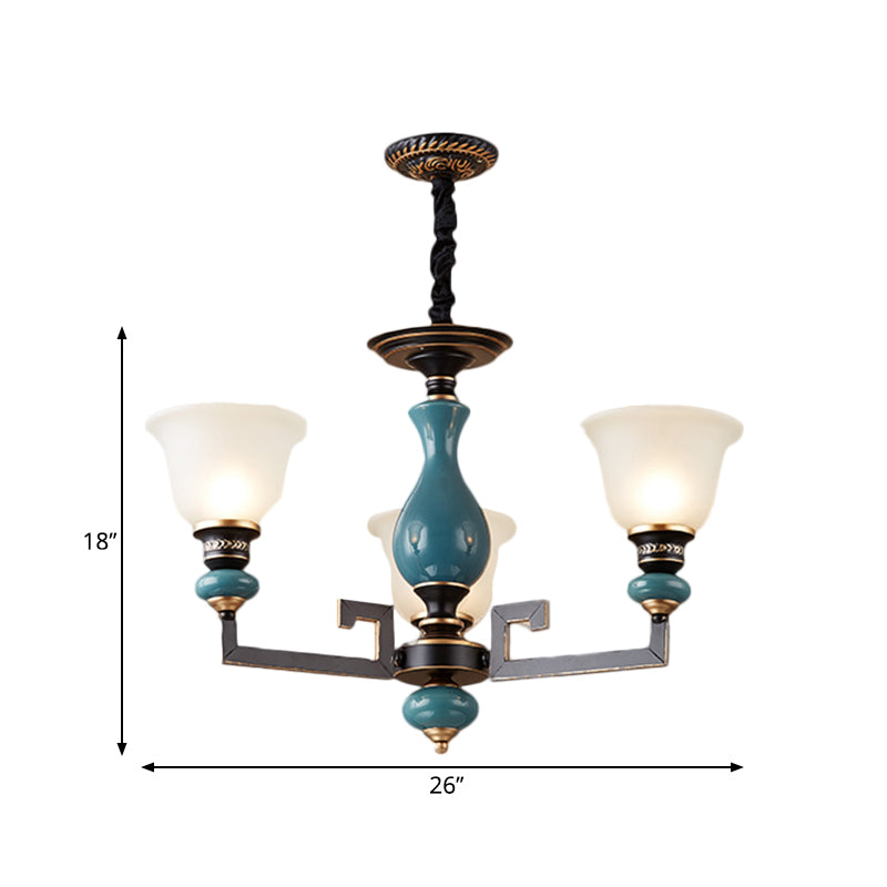 Blue-Black 3/5/6 Heads Pendulum Light Vintage Style Milky Glass Bell Shaped Hanging Chandelier Clearhalo 'Ceiling Lights' 'Chandeliers' Lighting' options 1221033