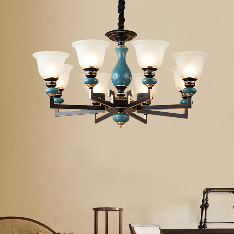 Blue-Black 3/5/6 Heads Pendulum Light Vintage Style Milky Glass Bell Shaped Hanging Chandelier Clearhalo 'Ceiling Lights' 'Chandeliers' Lighting' options 1221045