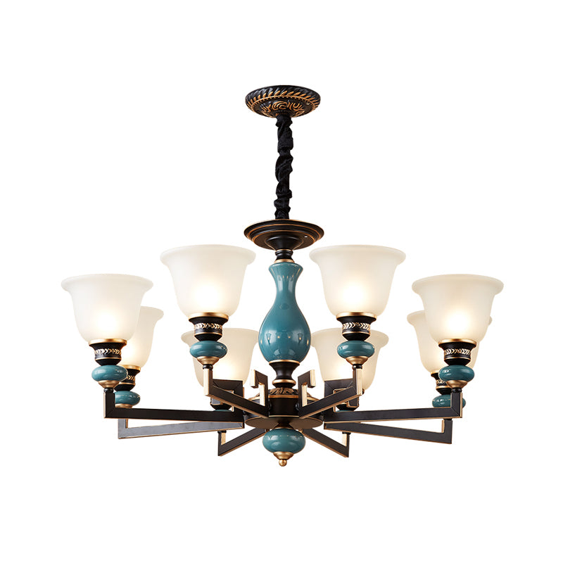 Blue-Black 3/5/6 Heads Pendulum Light Vintage Style Milky Glass Bell Shaped Hanging Chandelier Clearhalo 'Ceiling Lights' 'Chandeliers' Lighting' options 1221046