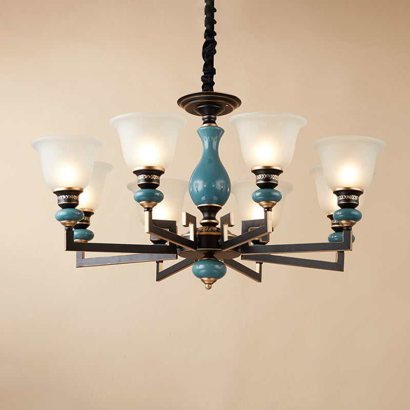 Blue-Black 3/5/6 Heads Pendulum Light Vintage Style Milky Glass Bell Shaped Hanging Chandelier Clearhalo 'Ceiling Lights' 'Chandeliers' Lighting' options 1221047