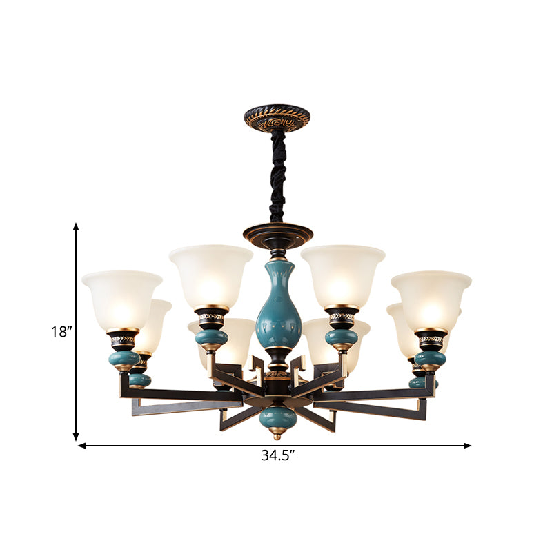 Blue-Black 3/5/6 Heads Pendulum Light Vintage Style Milky Glass Bell Shaped Hanging Chandelier Clearhalo 'Ceiling Lights' 'Chandeliers' Lighting' options 1221048